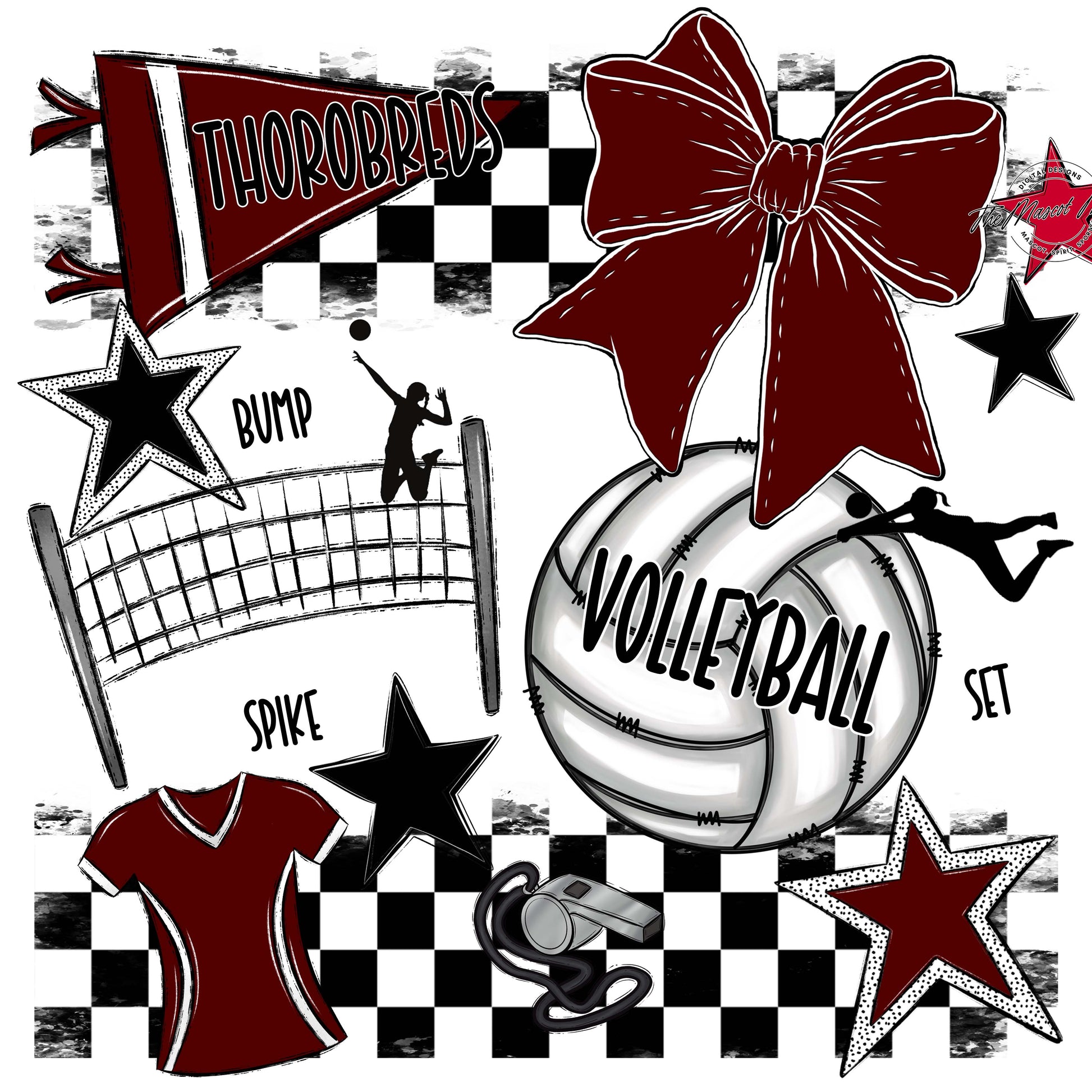 Thorobreds  Volleyball Checkers Design-Maroon