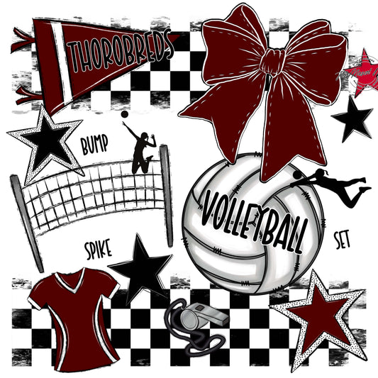 Thorobreds  Volleyball Checkers Design-Maroon