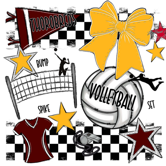 Thorobreds  Volleyball Checkers Design-Maroon & Yellow