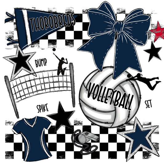 Thorobreds  Volleyball Checkers Design-Navy