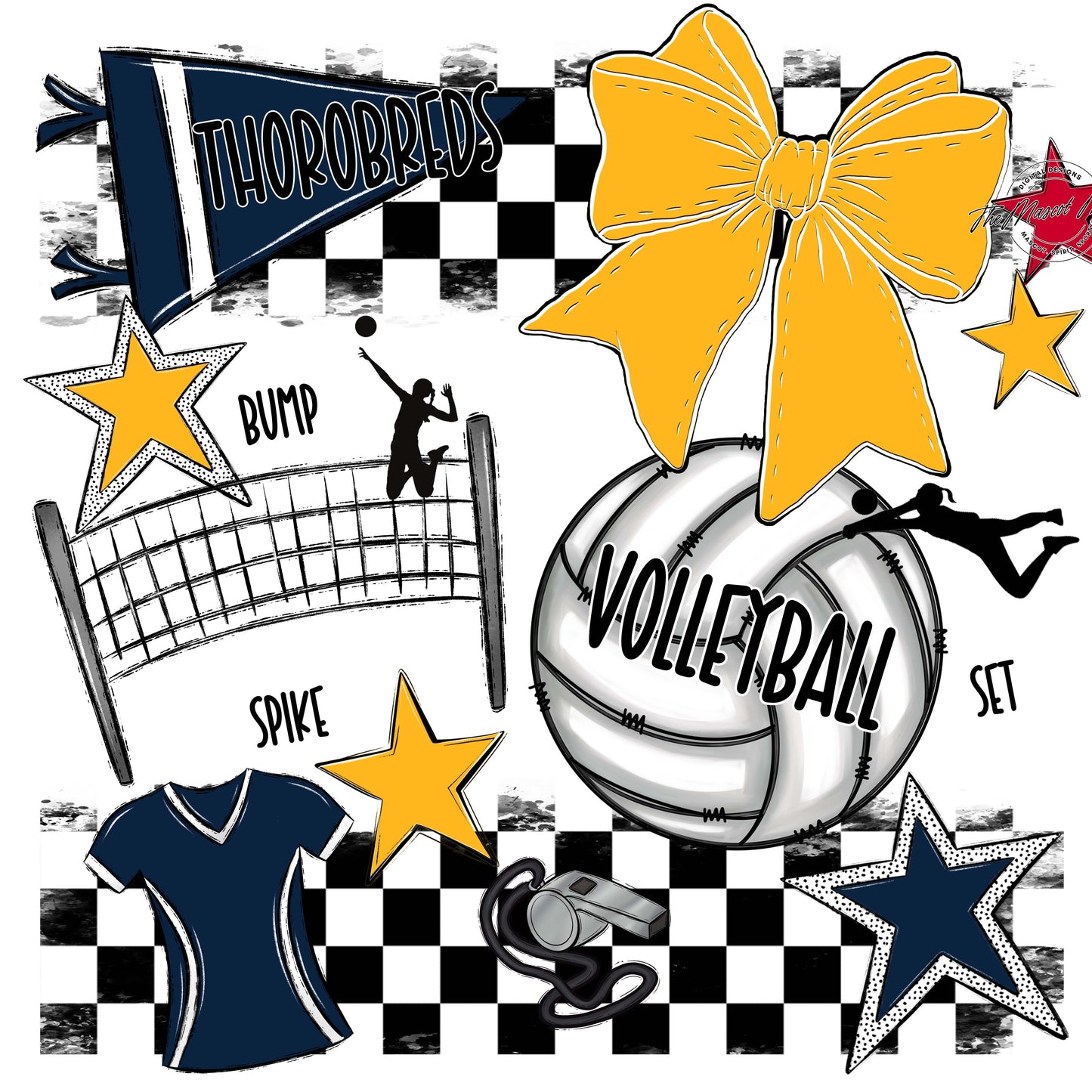 Thorobreds  Volleyball Checkers Design-Navy & Yellow
