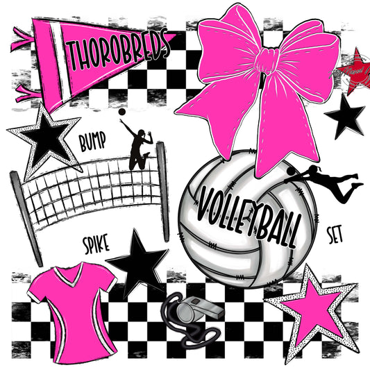 Thorobreds  Volleyball Checkers Design-Pink