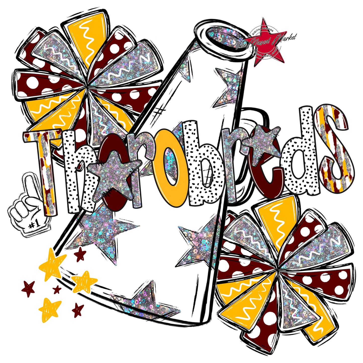 Thorobreds Cheer Megaphone Scrape-Maroon & Yellow