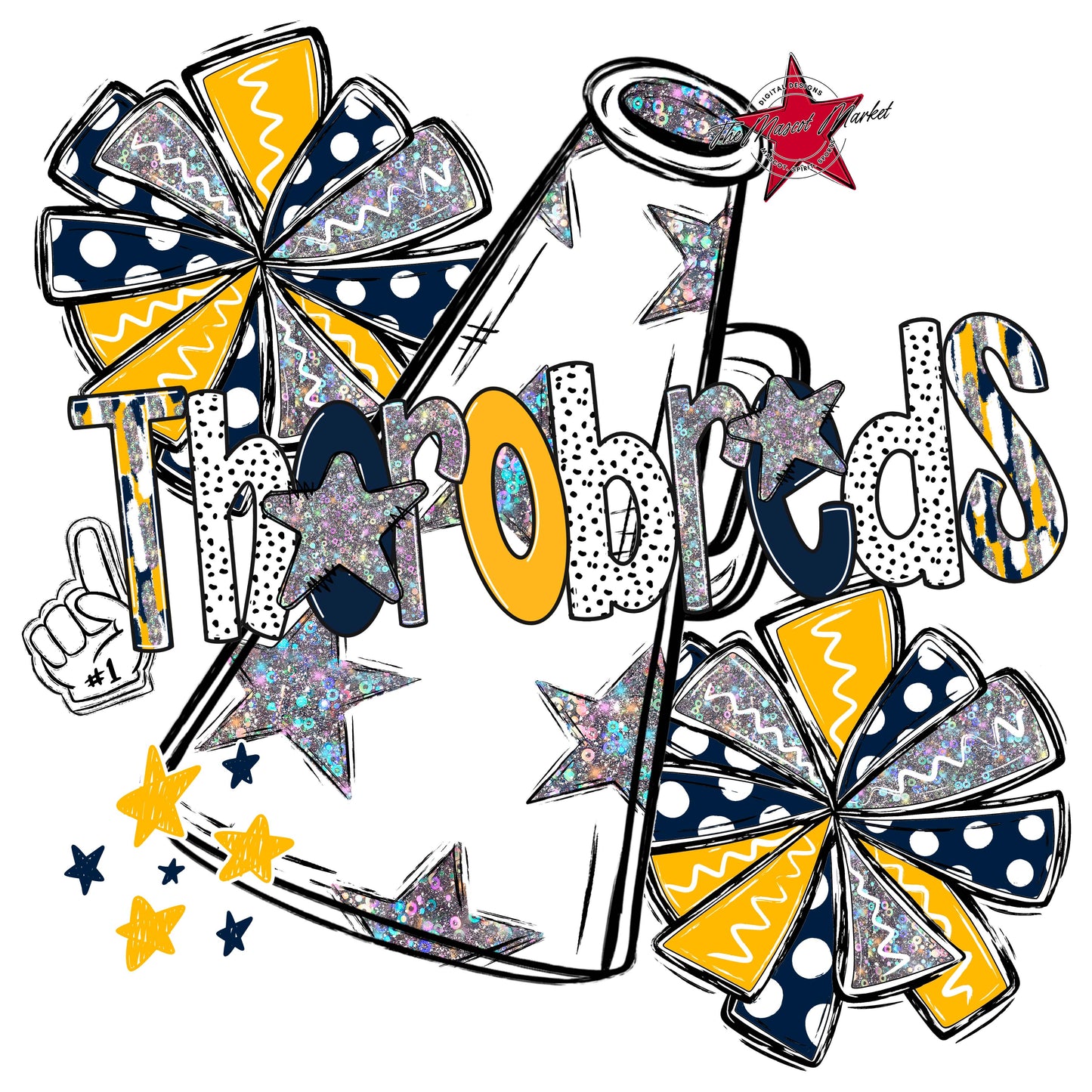 Thorobreds Cheer Megaphone Scrape-Navy & Yellow