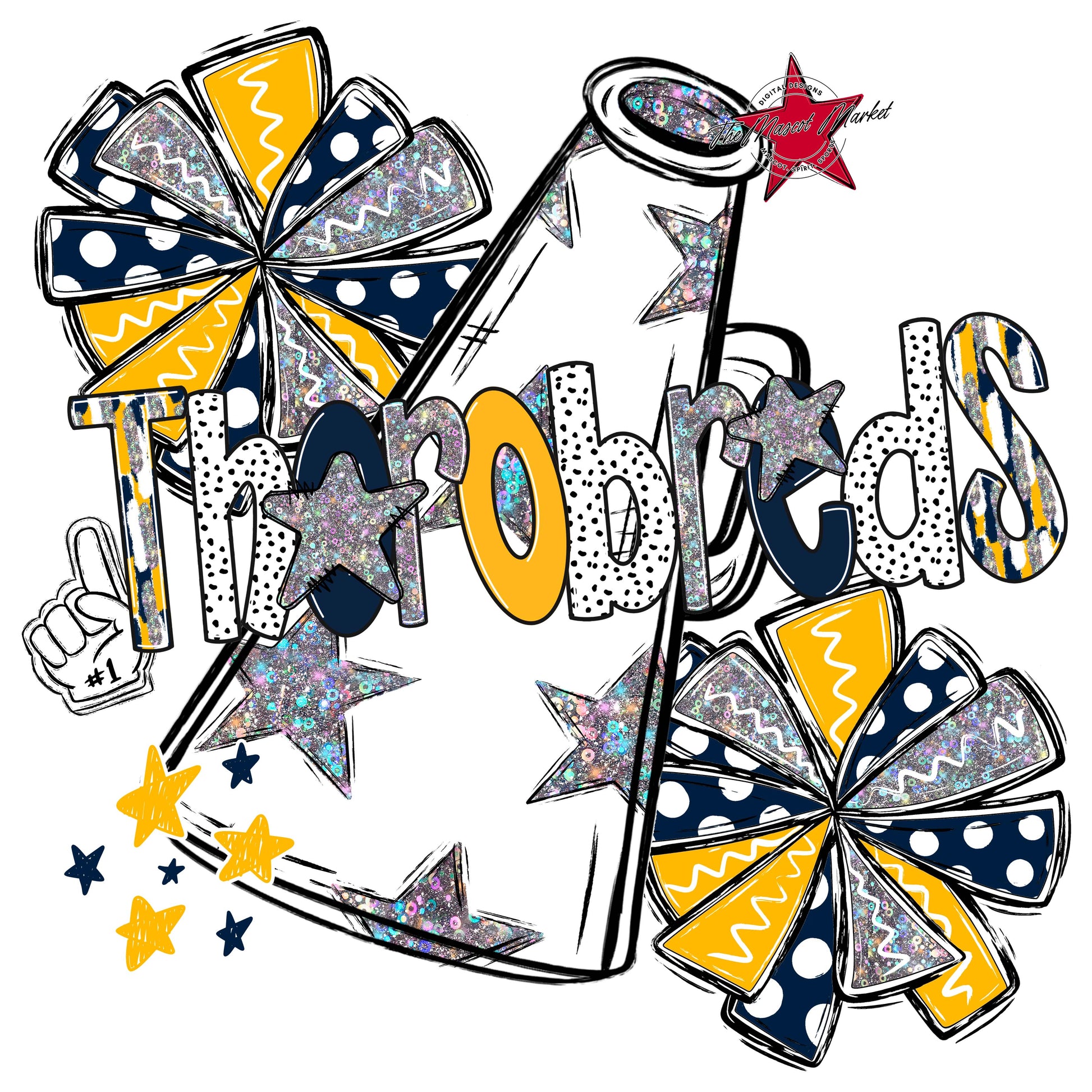 Thorobreds Cheer Megaphone Scrape-Navy & Yellow