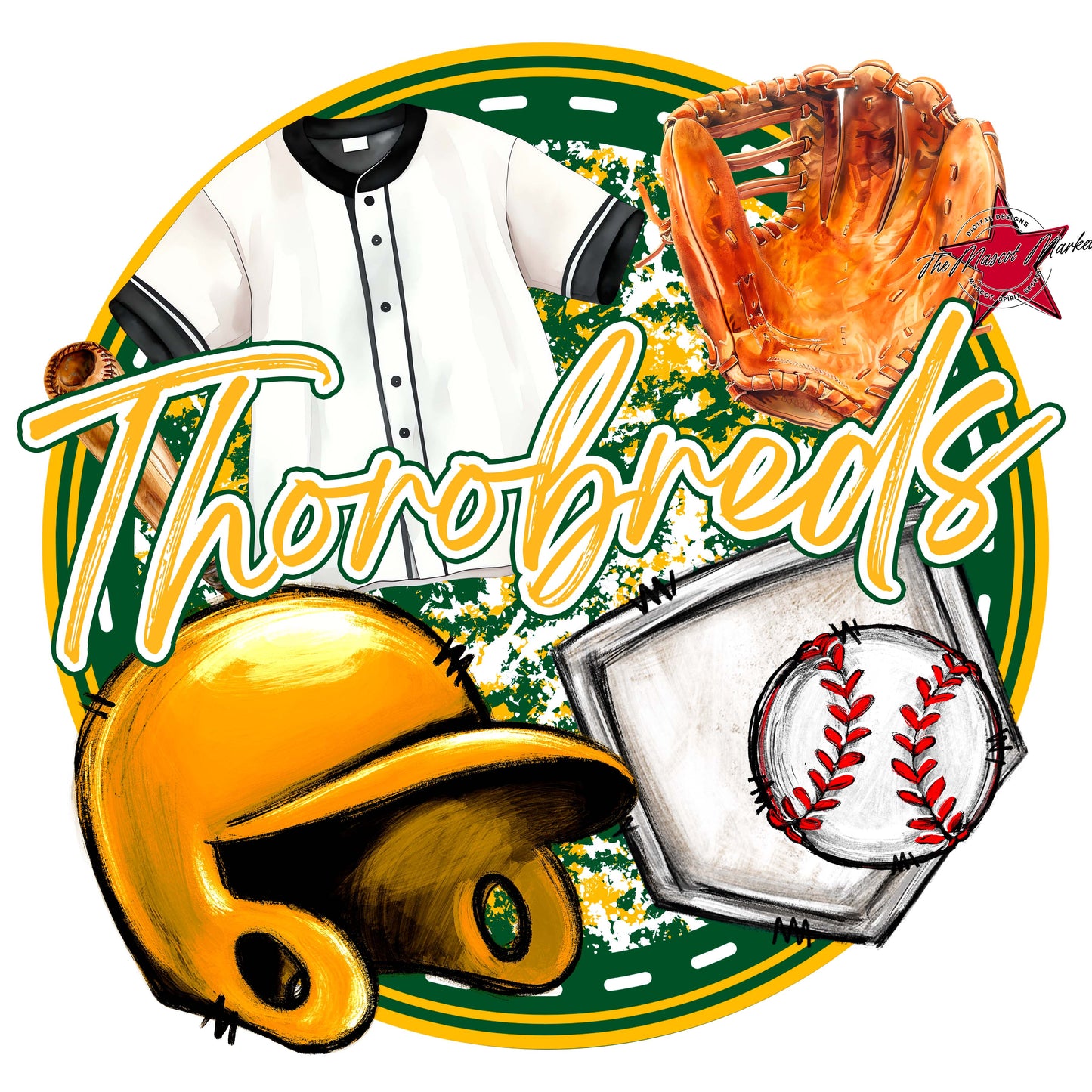 Thorobreds Circle Baseball Frame-Green & Yellow
