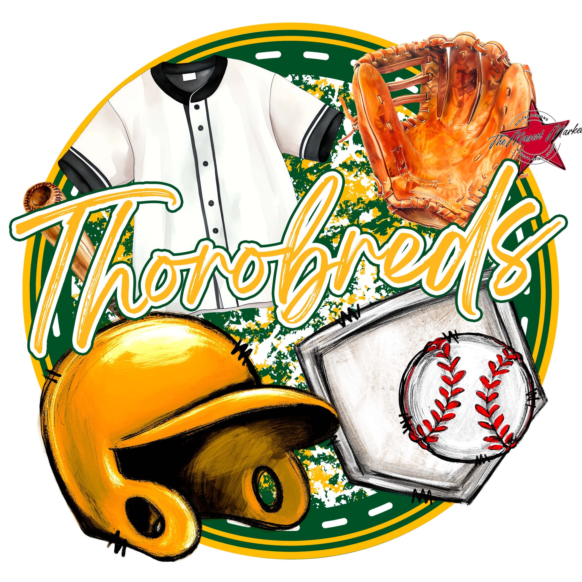 Thorobreds Circle Baseball Frame-Green & Yellow