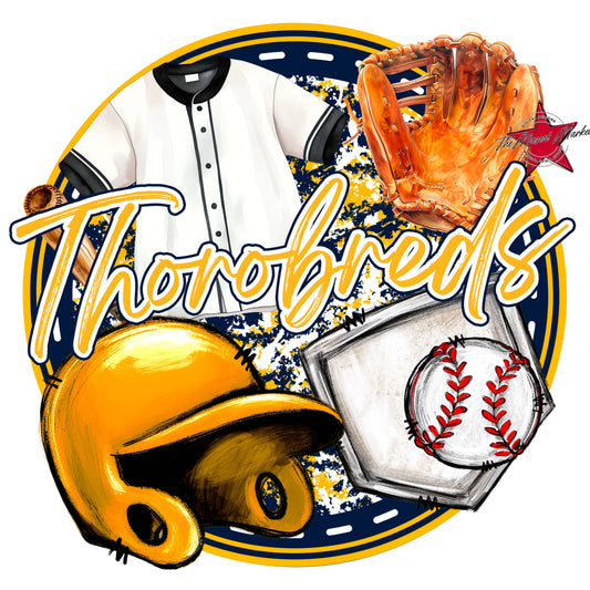 Thorobreds Circle Baseball Frame-Navy & Yellow