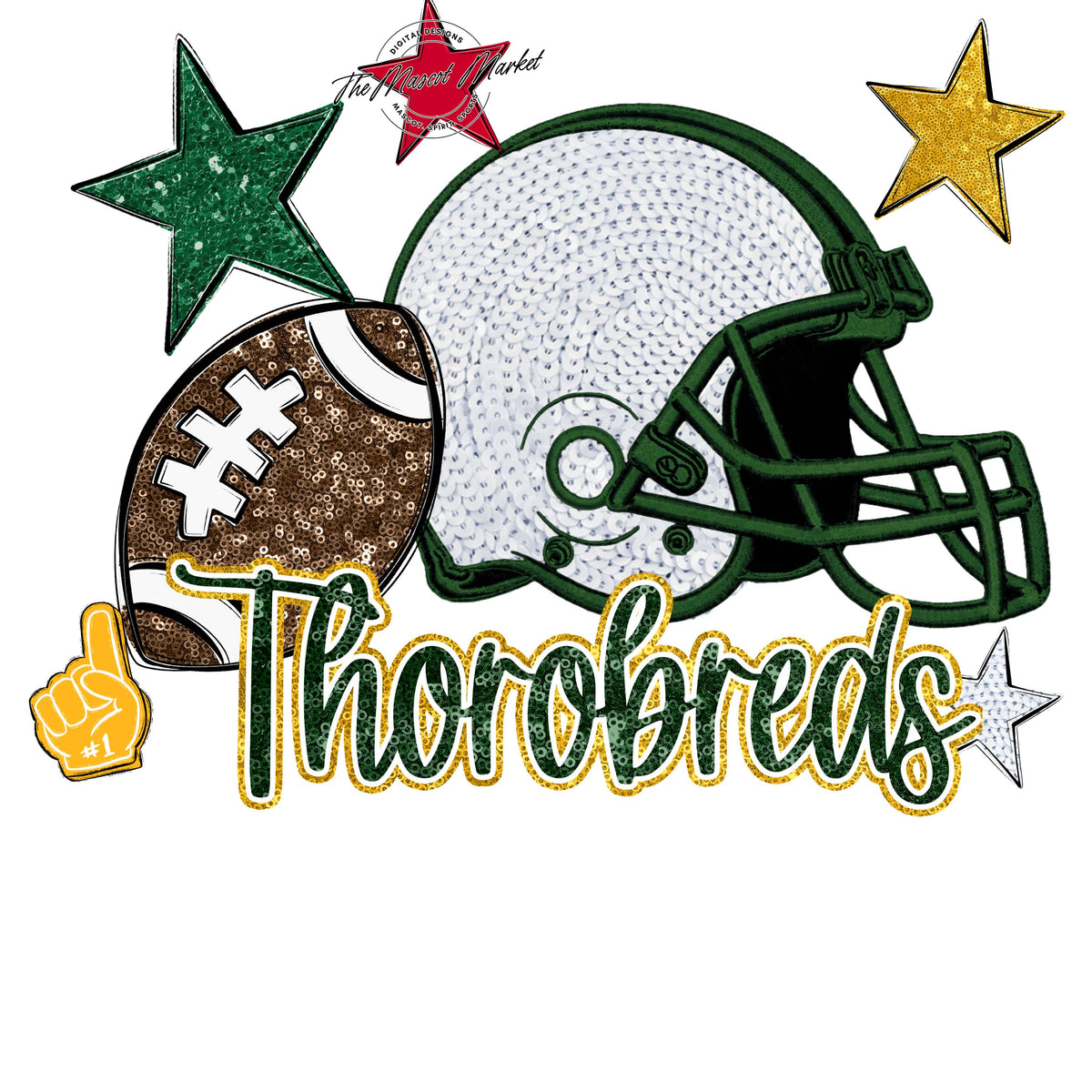 Thorobreds Football Embroidered Sequins Design-Green & Yellow