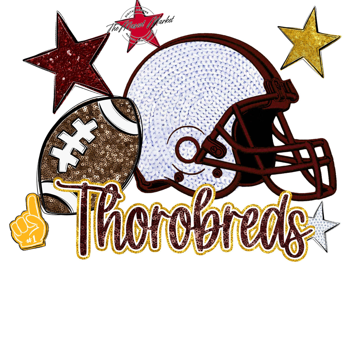 Thorobreds Football Embroidered Sequins Design-Maroon & Yellow