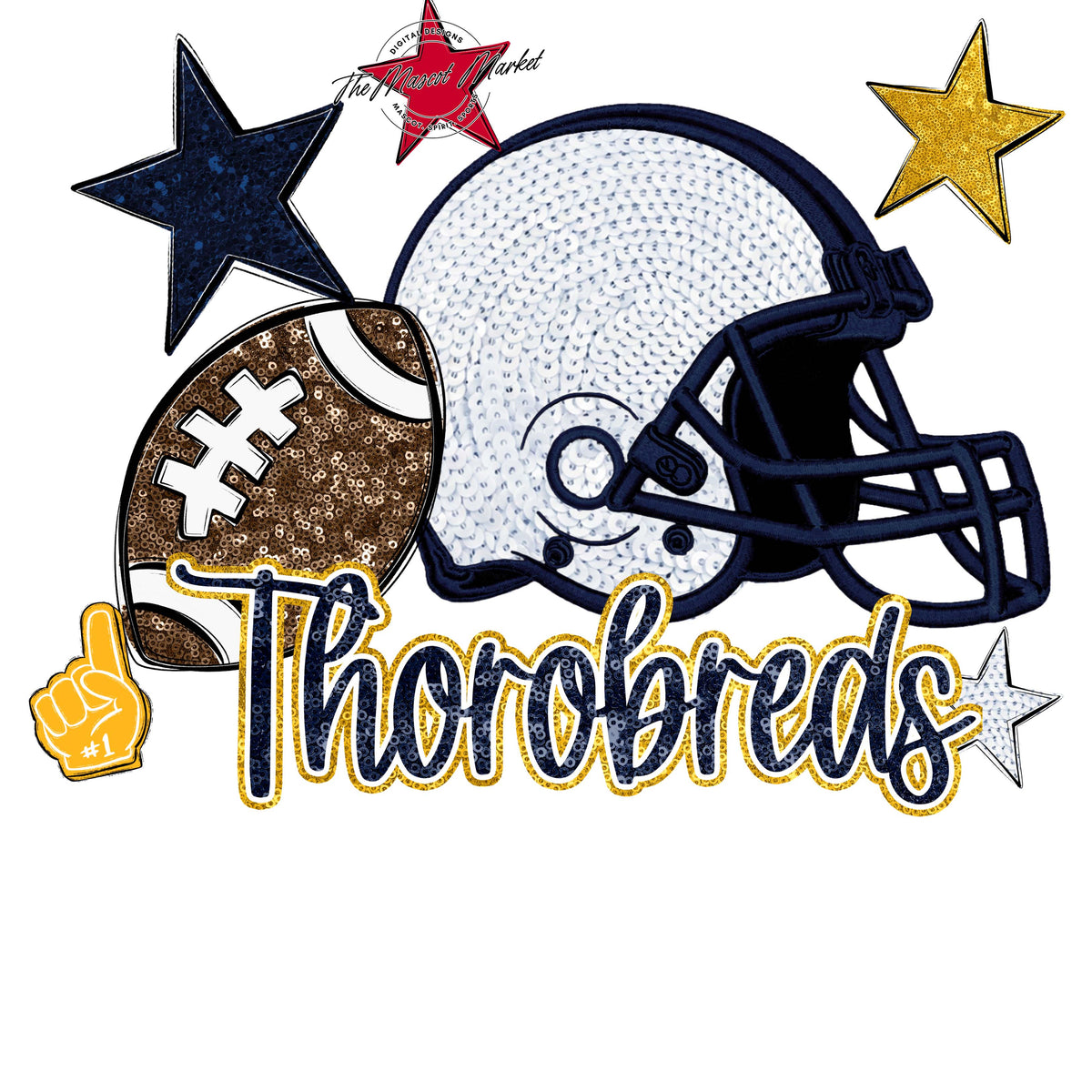 Thorobreds Football Embroidered Sequins Design-Navy & Yellow