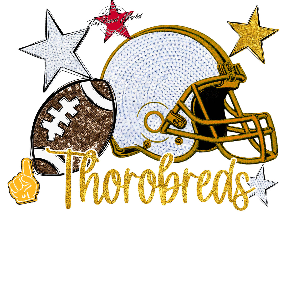 Thorobreds Football Embroidered Sequins Design-Yellow