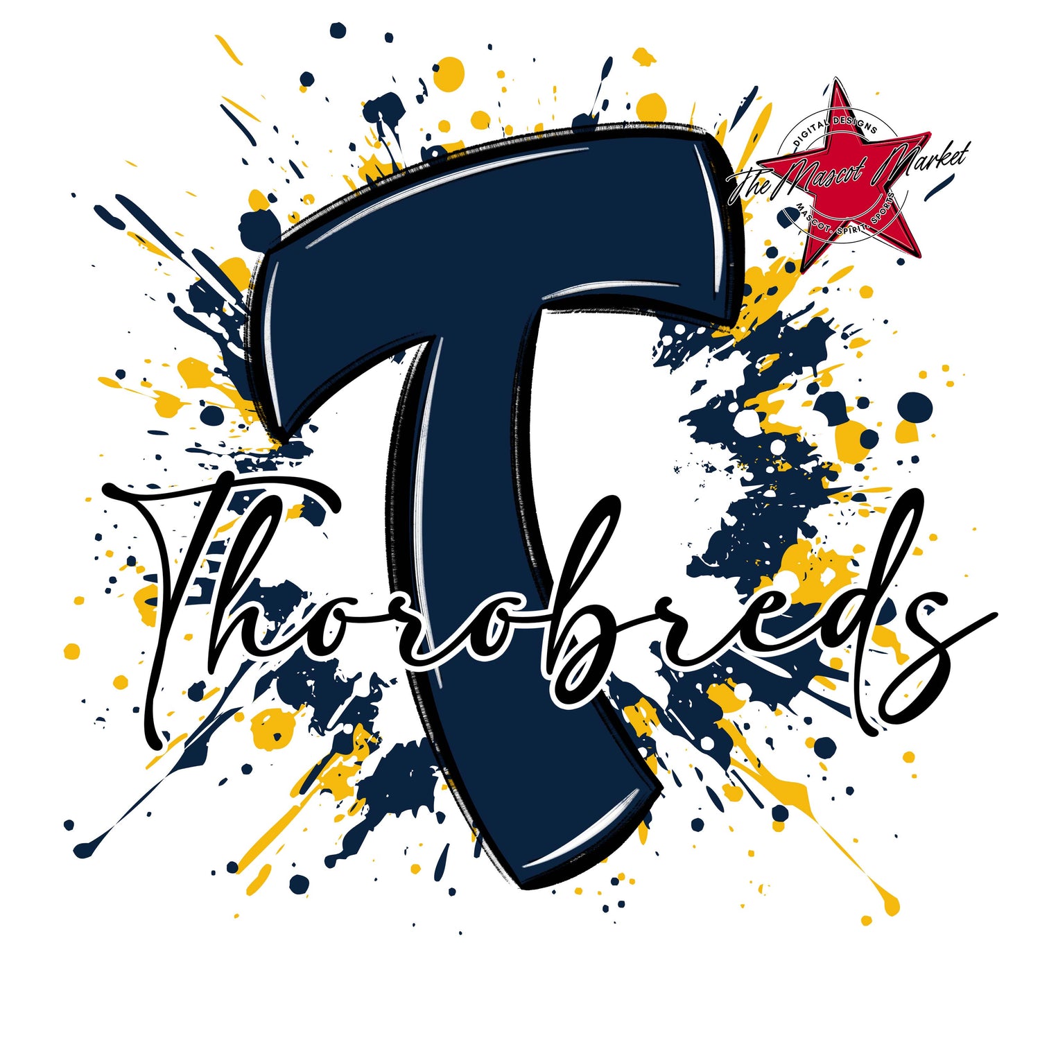 Thorobreds Mascot Splatter-Navy & Yellow