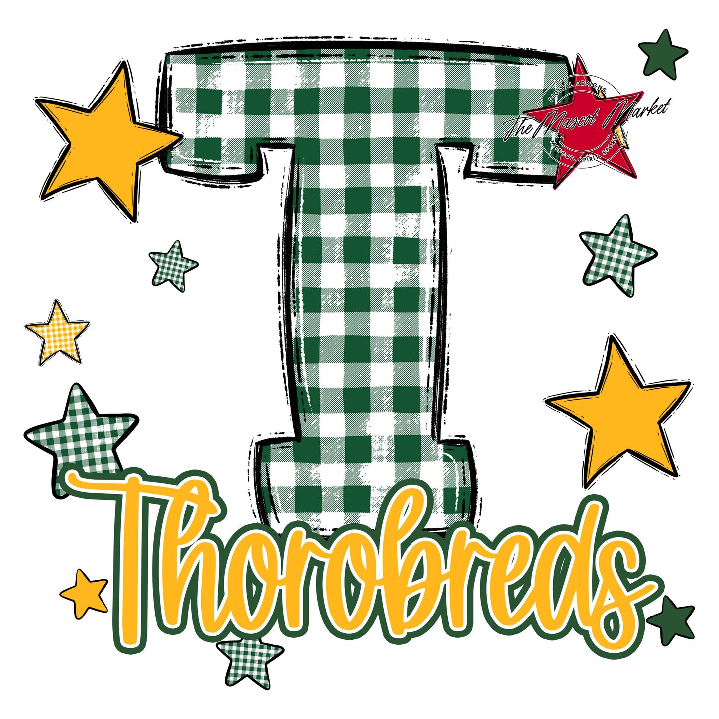 Thorobreds Plaid Star Design-Green & Yellow