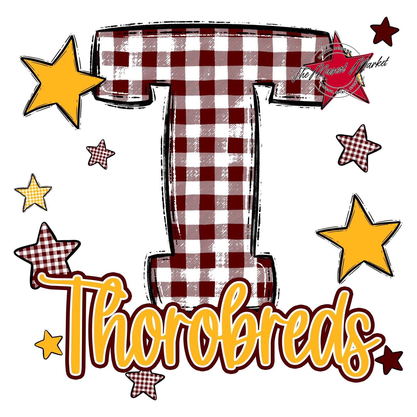 Thorobreds Plaid Star Design-Maroon & Yellow