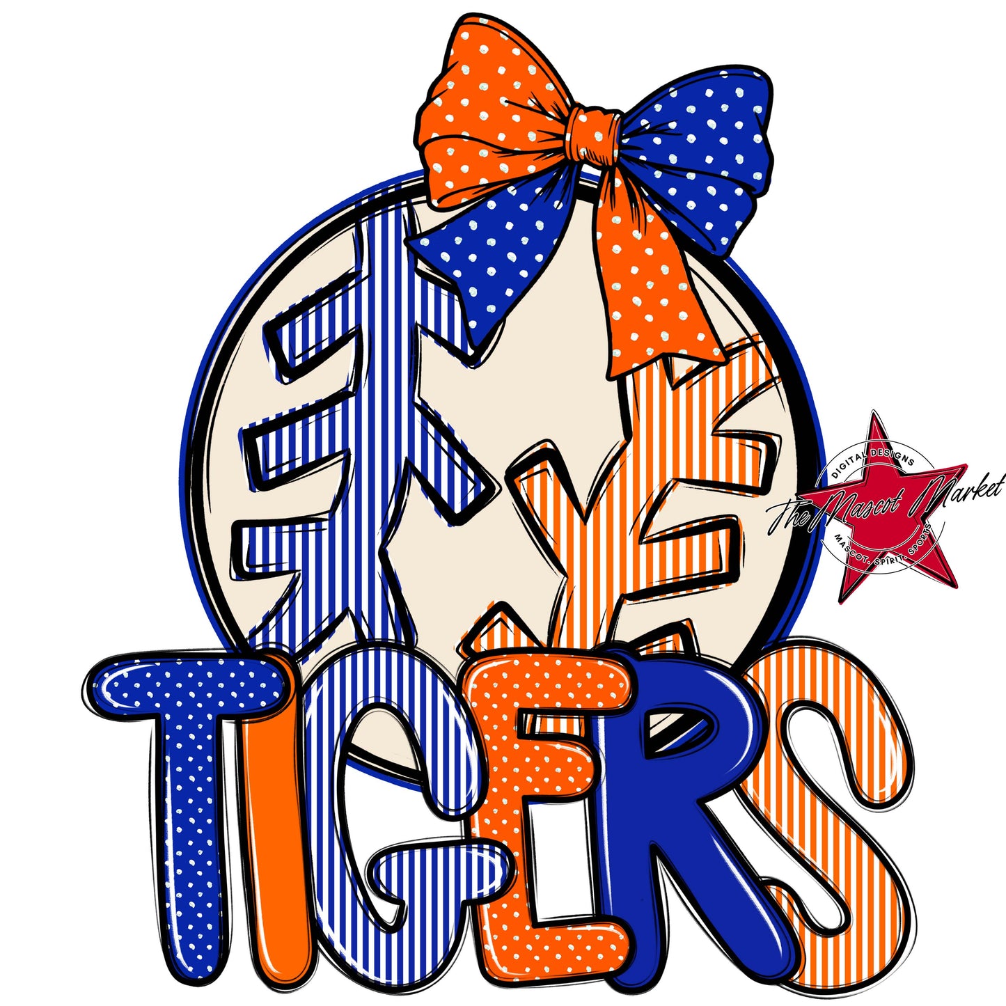Tigers Baseball-Softball Spirit Design-Royal Blue & Orange