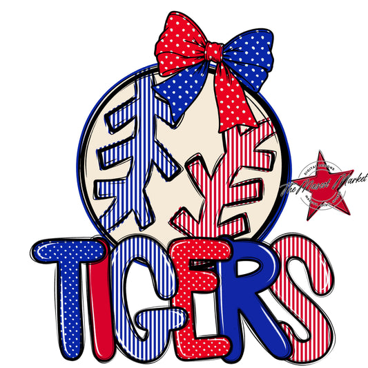 Tigers Baseball-Softball Spirit Design-Royal Blue & Red
