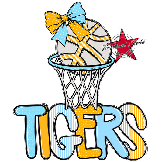 Tigers Basketball Spirit Design-Columbia Blue & Yellow