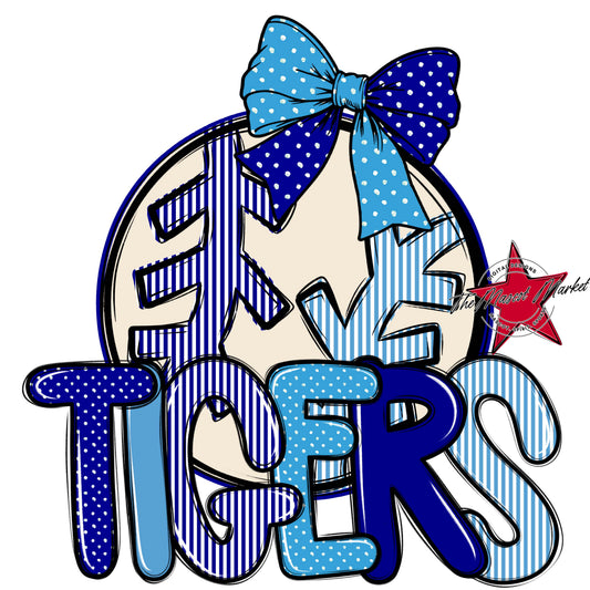 Tigers Baseball-Softball Spirit Design-Blue & Carolina Blue
