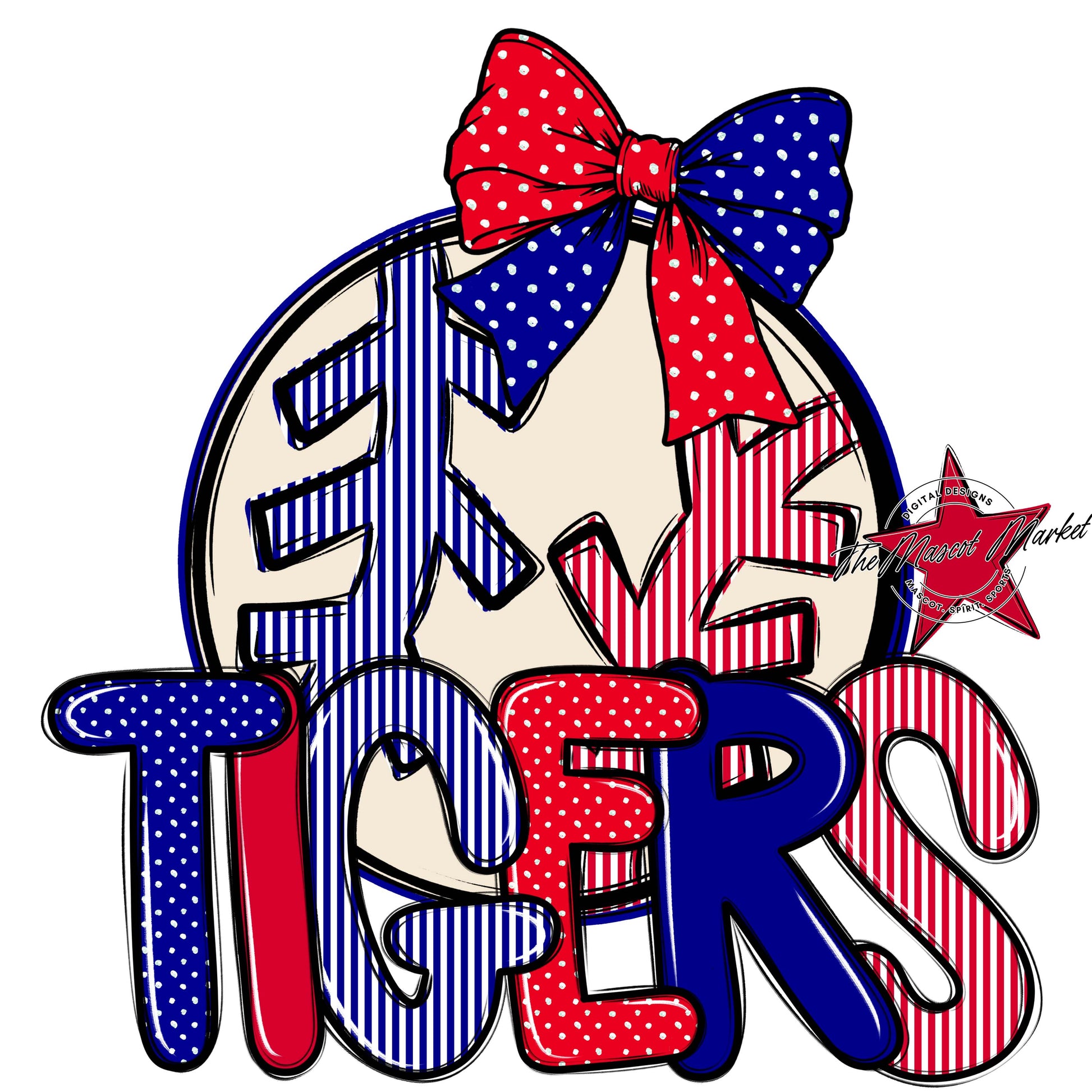 Tigers Baseball-Softball Spirit Design-Blue & Red