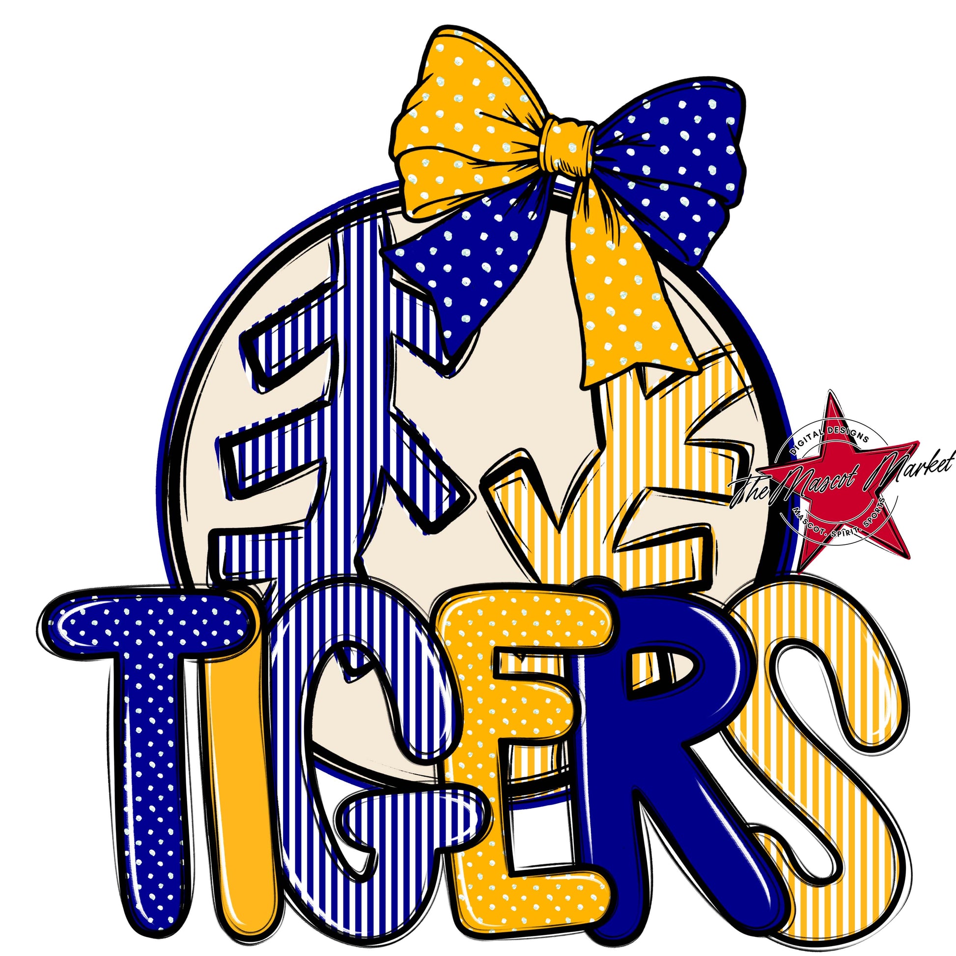 Tigers Baseball-Softball Spirit Design-Blue & Yellow