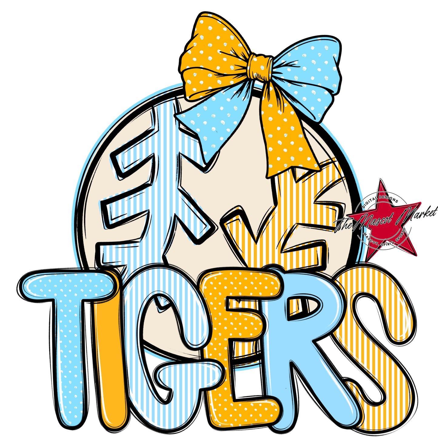 Tigers Baseball-Softball Spirit Design-Columbia Blue & Yellow