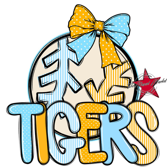 Tigers Baseball-Softball Spirit Design-Columbia Blue & Yellow
