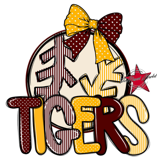 Tigers Baseball-Softball Spirit Design-Maroon & Yellow