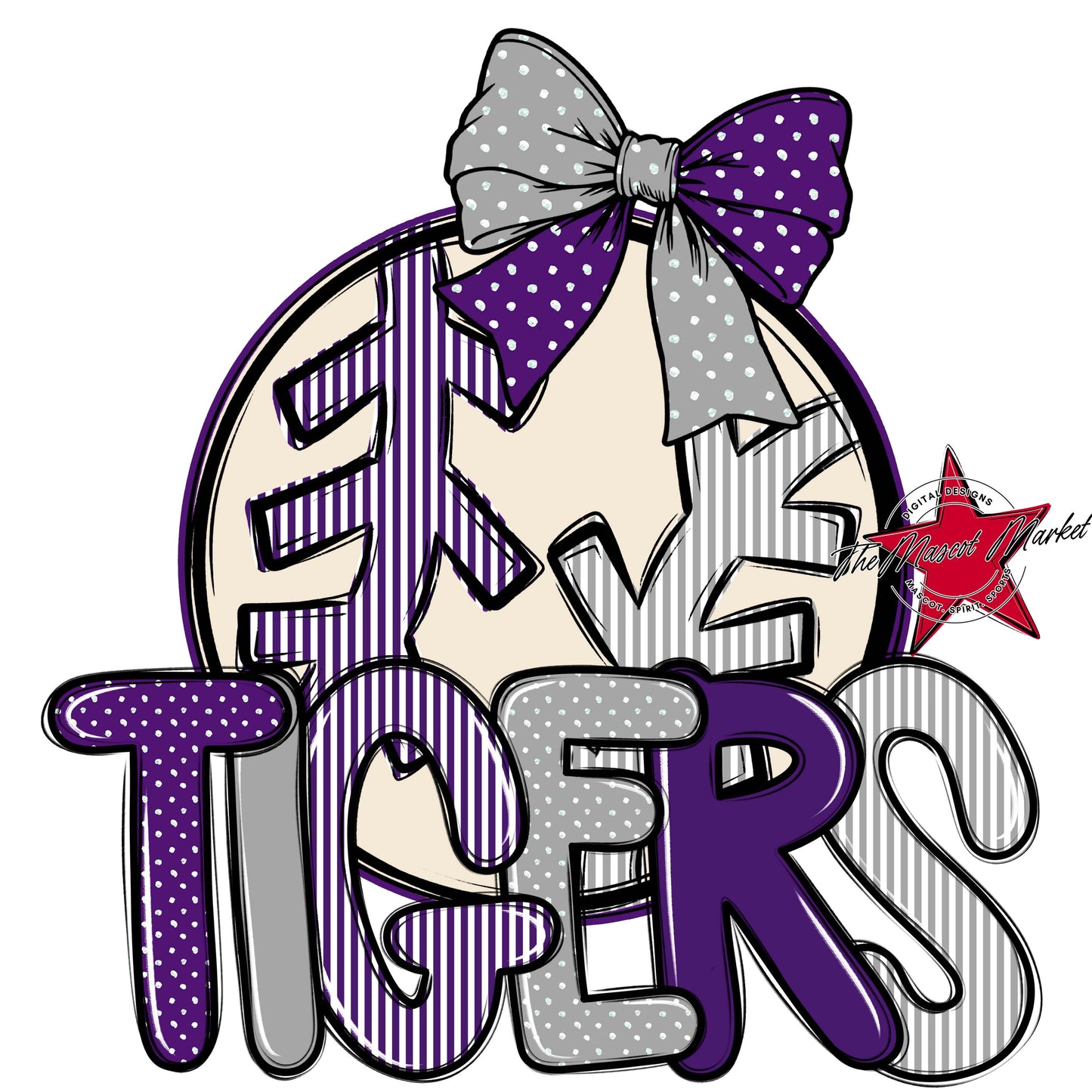 Tigers Baseball-Softball Spirit Design-Purple & Grey
