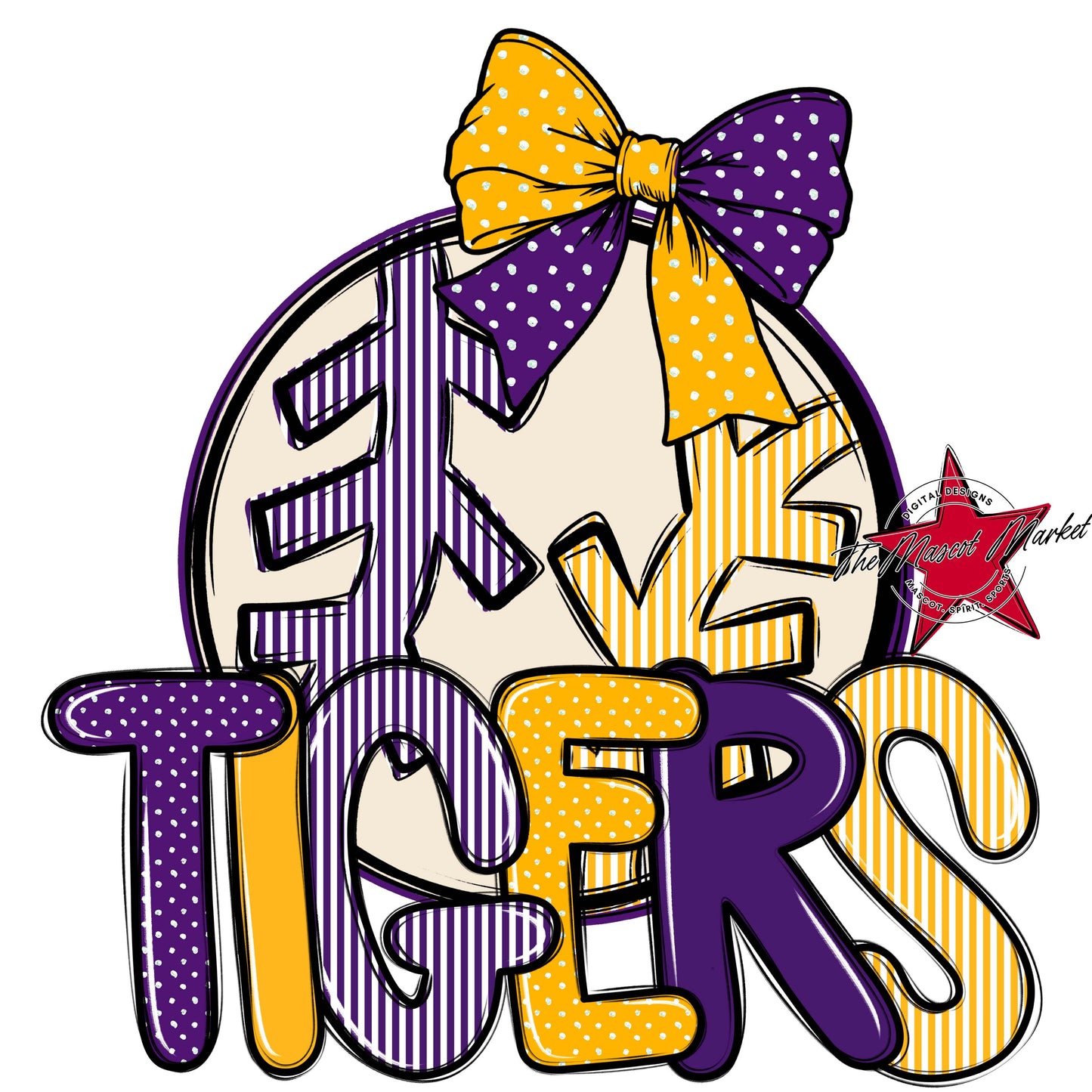 Tigers Baseball-Softball Spirit Design-Purple & Yellow
