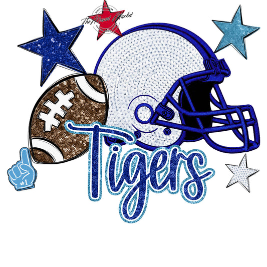 Tigers Football Embroidered Sequins Design-Blue & Carolina Blue