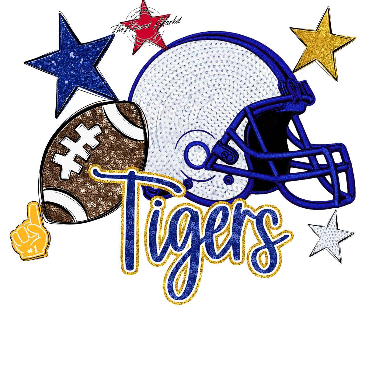 Tigers Football Embroidered Sequins Design-Blue & Yellow
