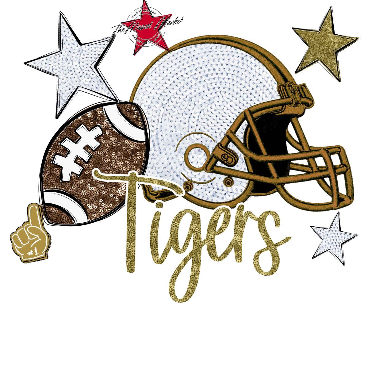 Tigers Football Embroidered Sequins Design-Gold