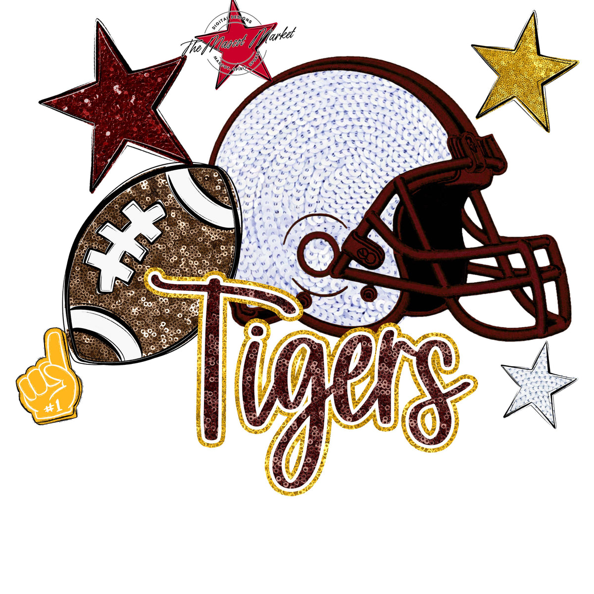 Tigers Football Embroidered Sequins Design-Maroon & Yellow