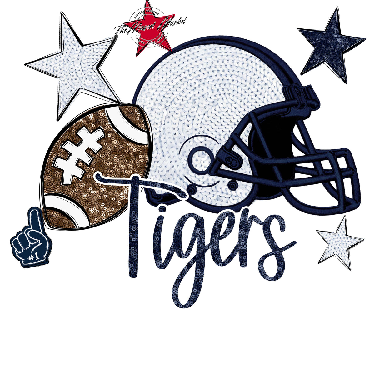 Tigers Football Embroidered Sequins Design-Navy