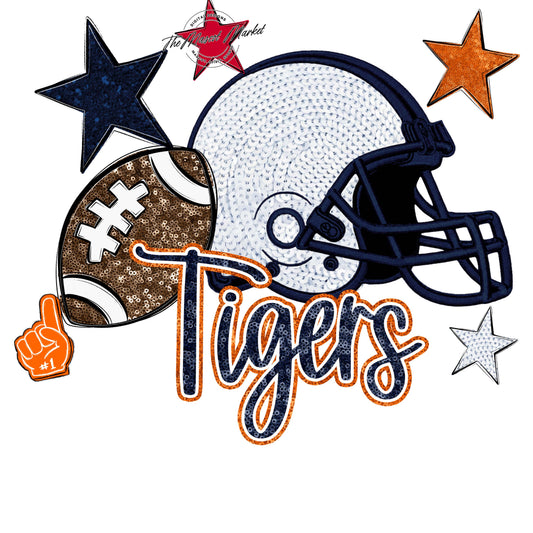 Tigers Football Embroidered Sequins Design-Navy & Orange