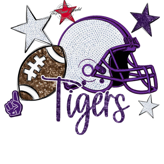 Tigers Football Embroidered Sequins Design-Purple