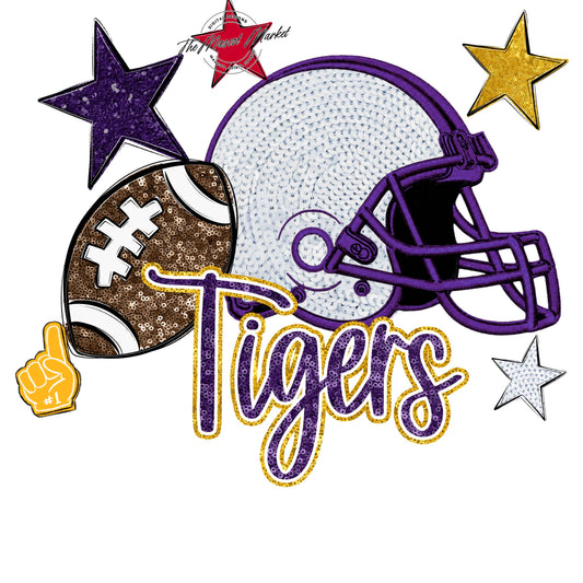 Tigers Football Embroidered Sequins Design-Purple & Yellow