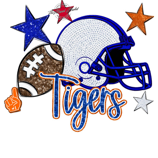 Tigers Football Embroidered Sequins Design-Royal Blue & Orange