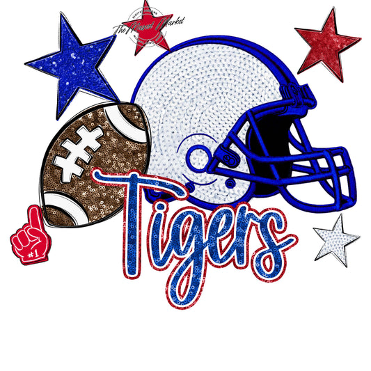Tigers Football Embroidered Sequins Design-Royal Blue & Red