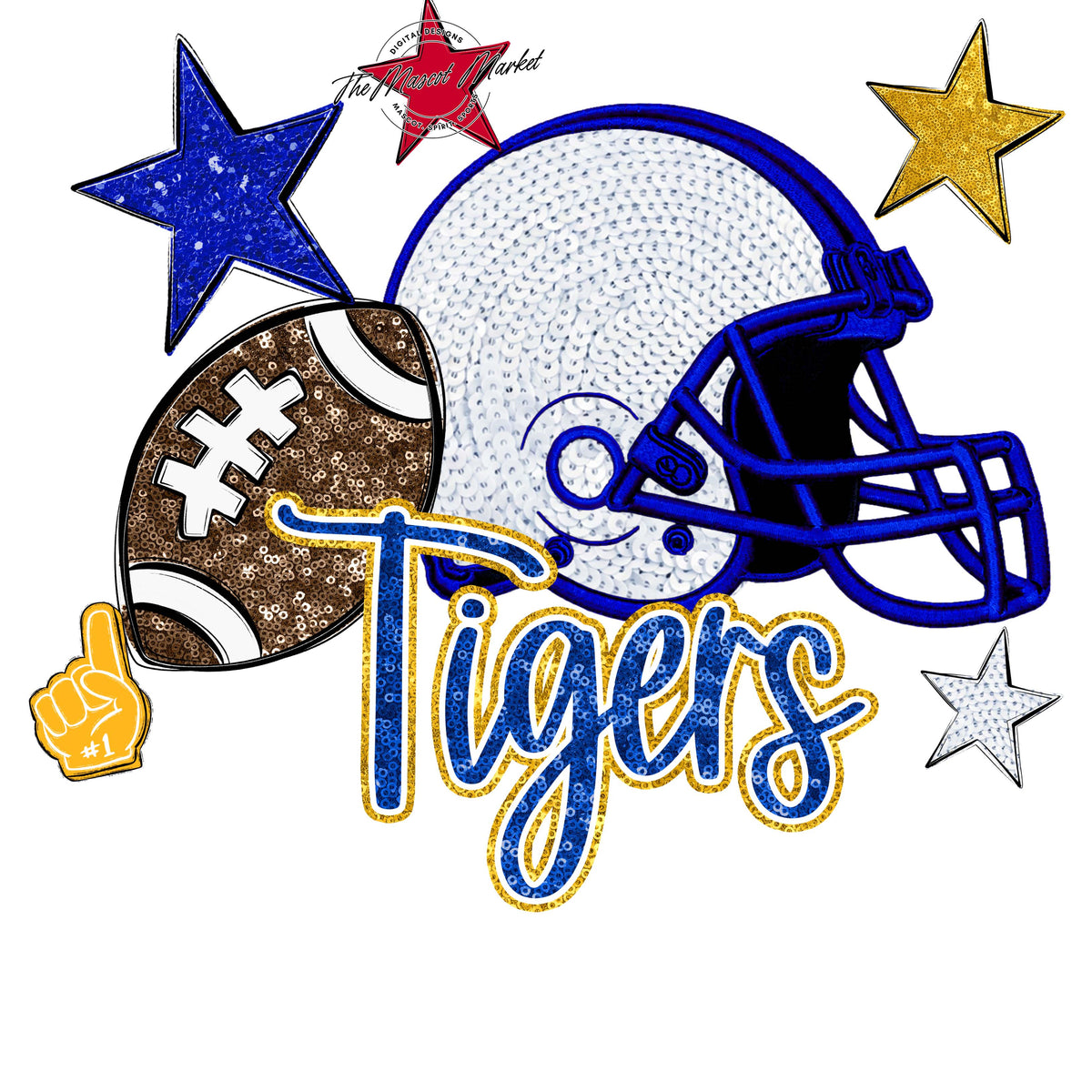 Tigers Football Embroidered Sequins Design-Royal Blue & Yellow