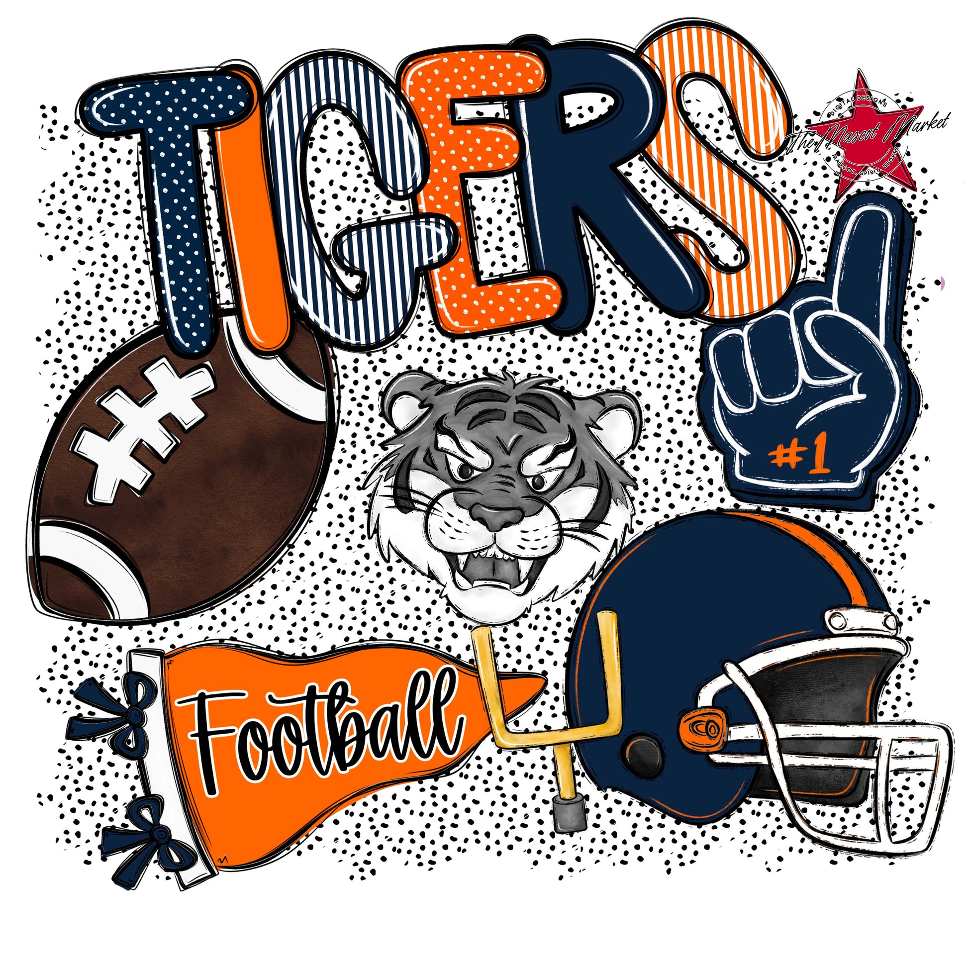 Tigers Football Spirit-Navy & Orange
