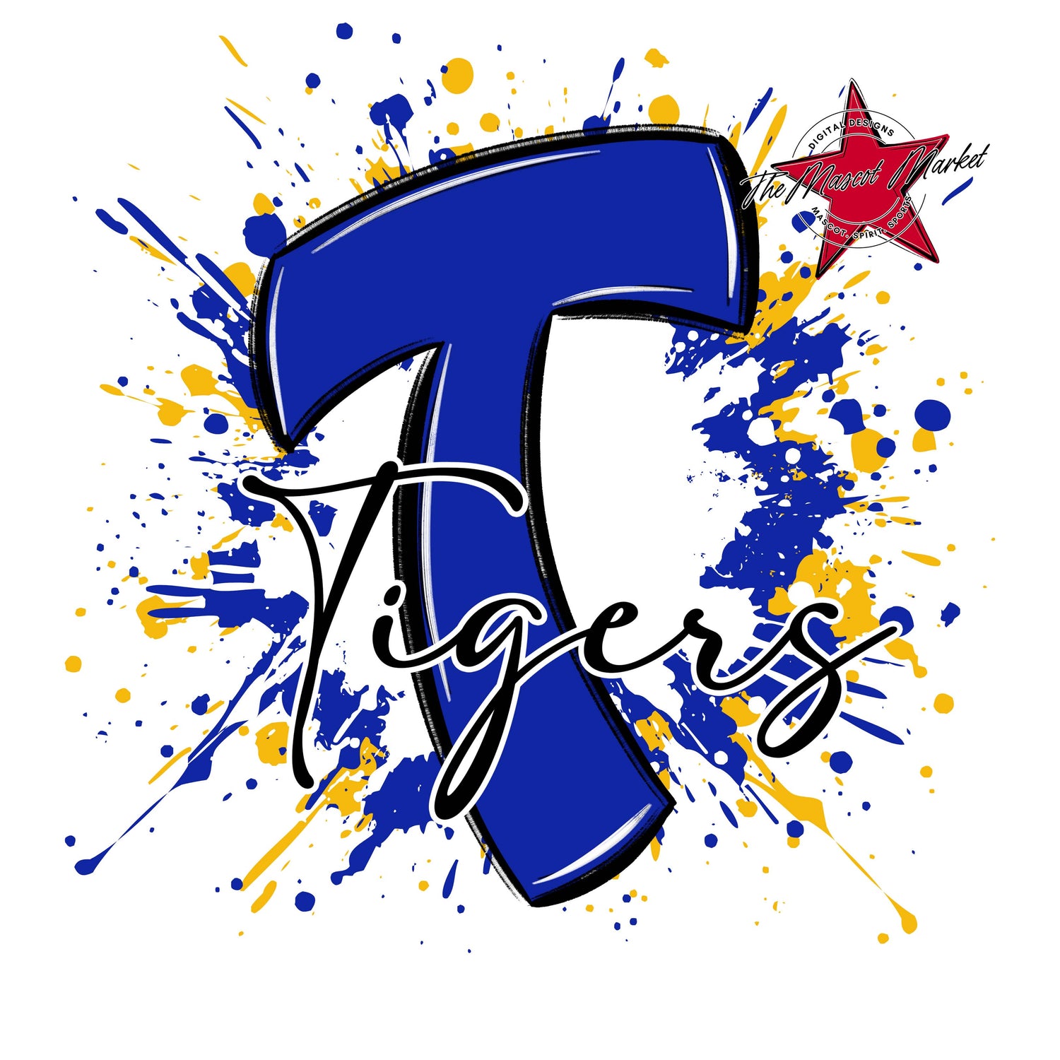 Tigers Mascot Splatter-Royal Blue & Yellow