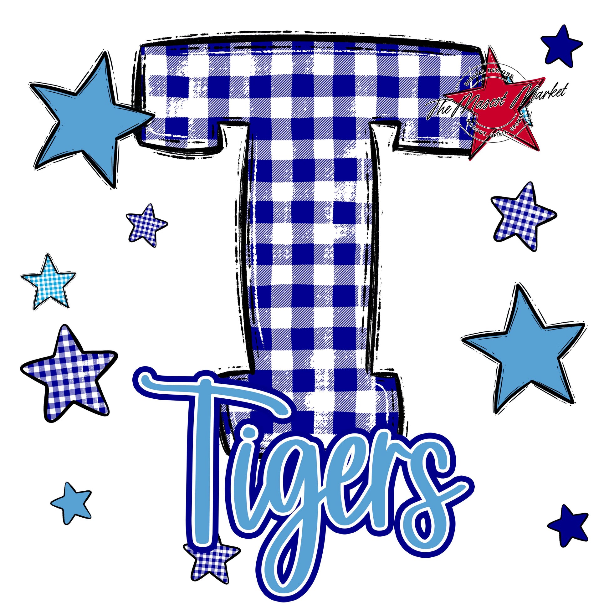 Tigers Plaid Star Design-Blue & Carolina Blue