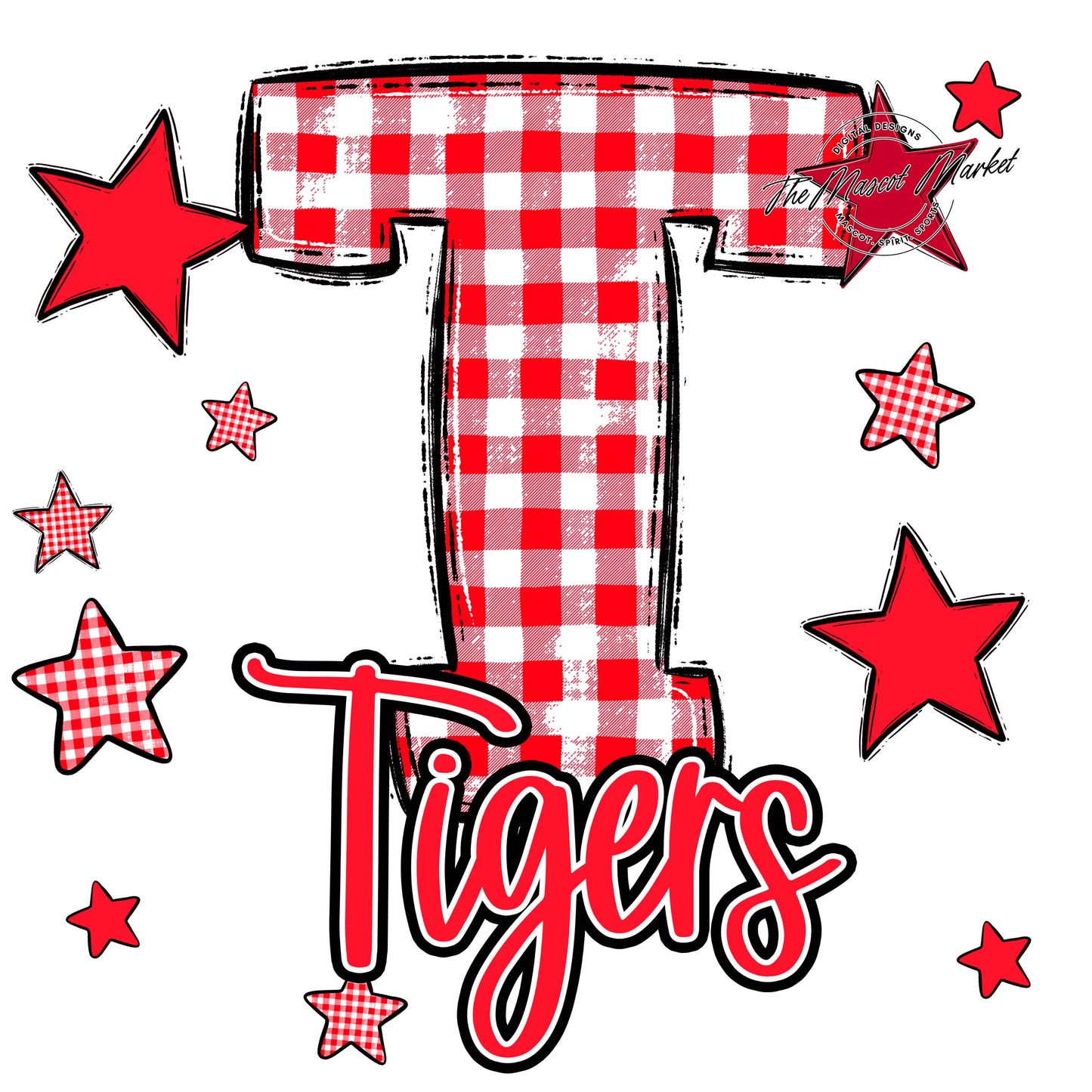 Tigers Plaid Star Design-Bright Red