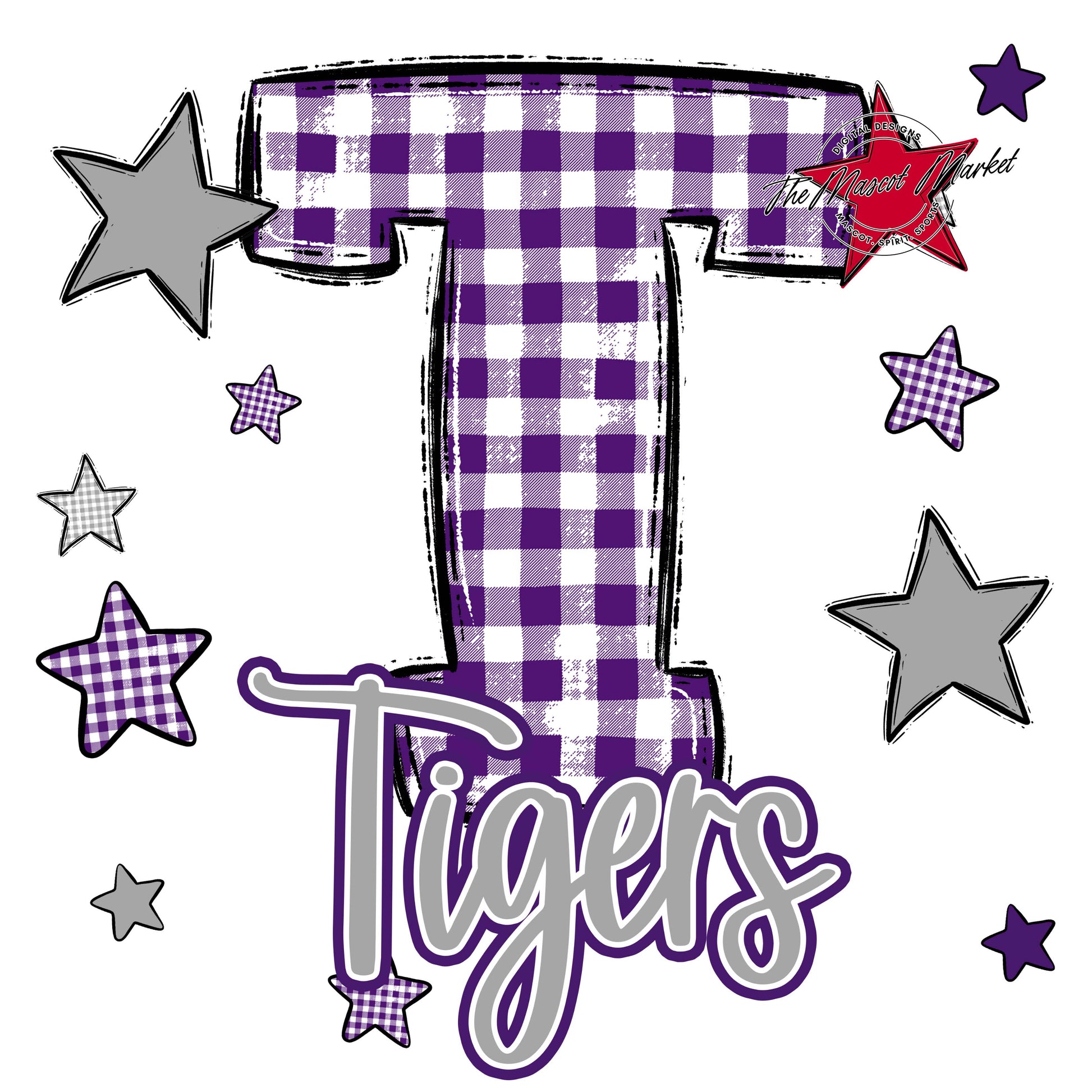Tigers Plaid Star Design-Purple & Grey