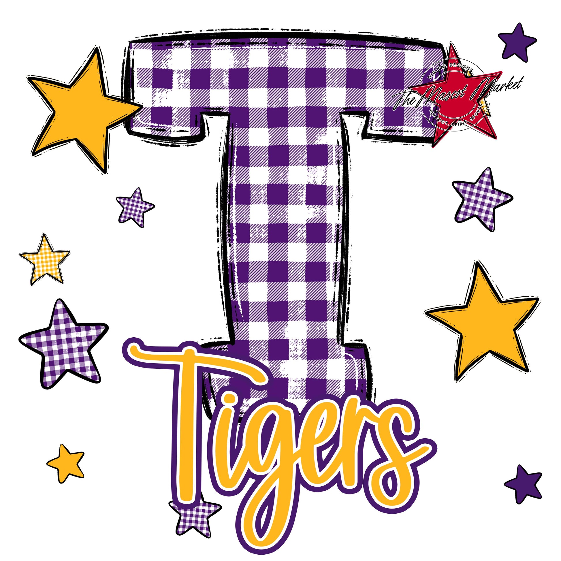 Tigers Plaid Star Design-Purple & Yellow