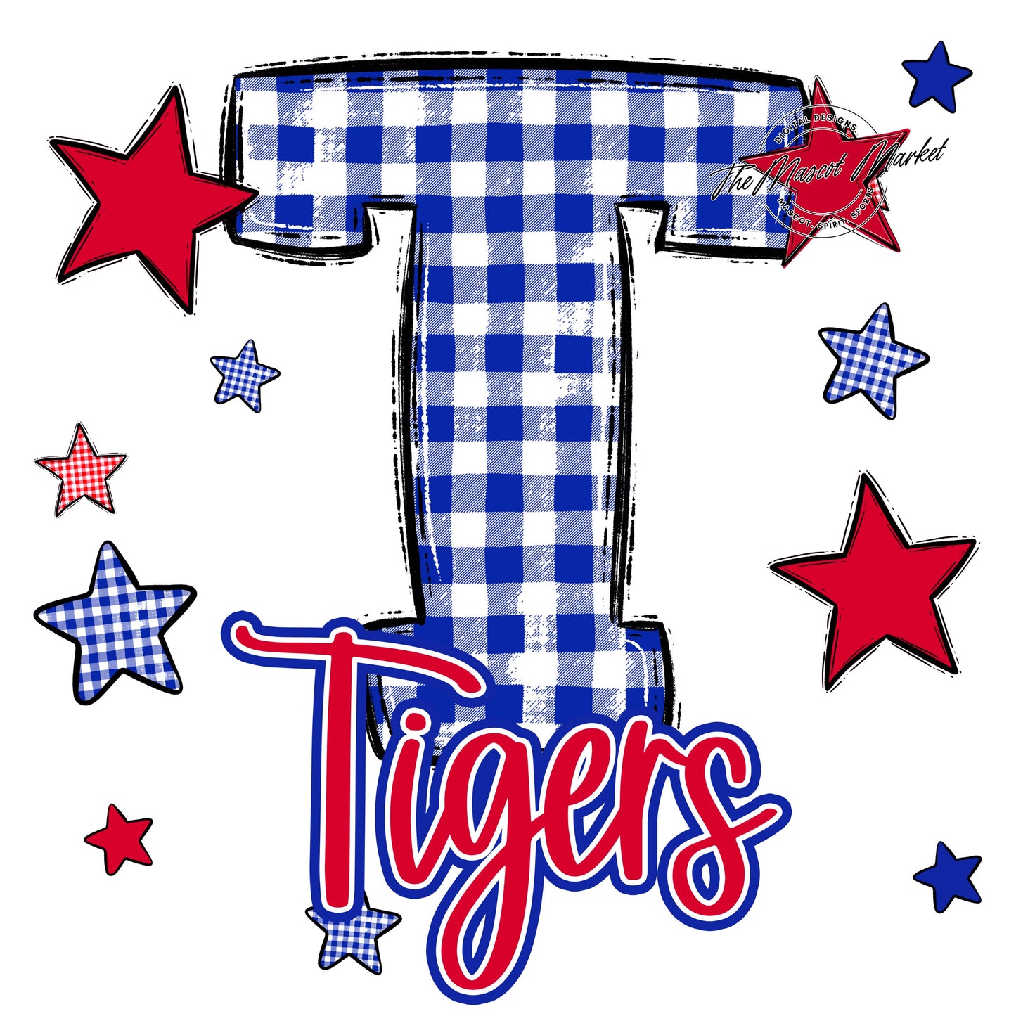 Tigers Plaid Star Design-Royal Blue & Red