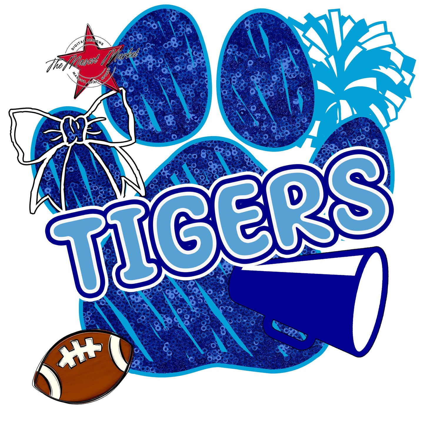 Tigers Sequins Paw Print Design-Blue & Carolina Blue