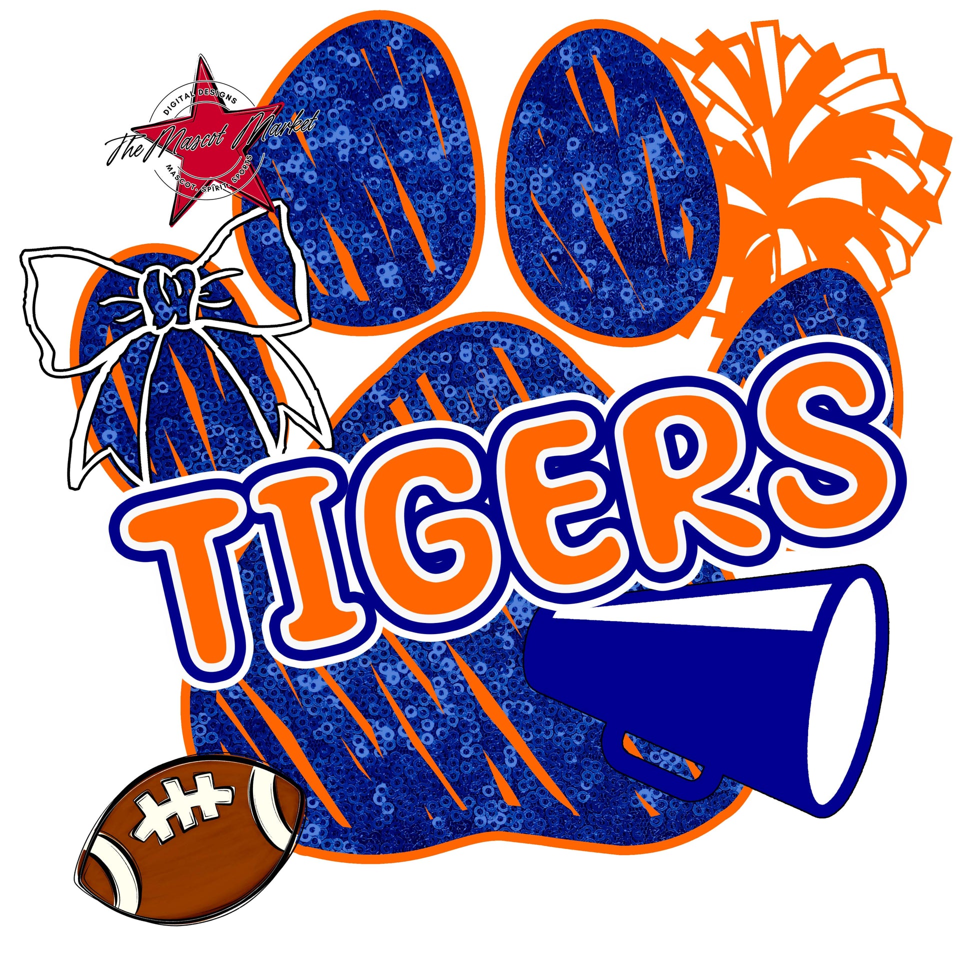Tigers Sequins Paw Print Design-Blue & Orange